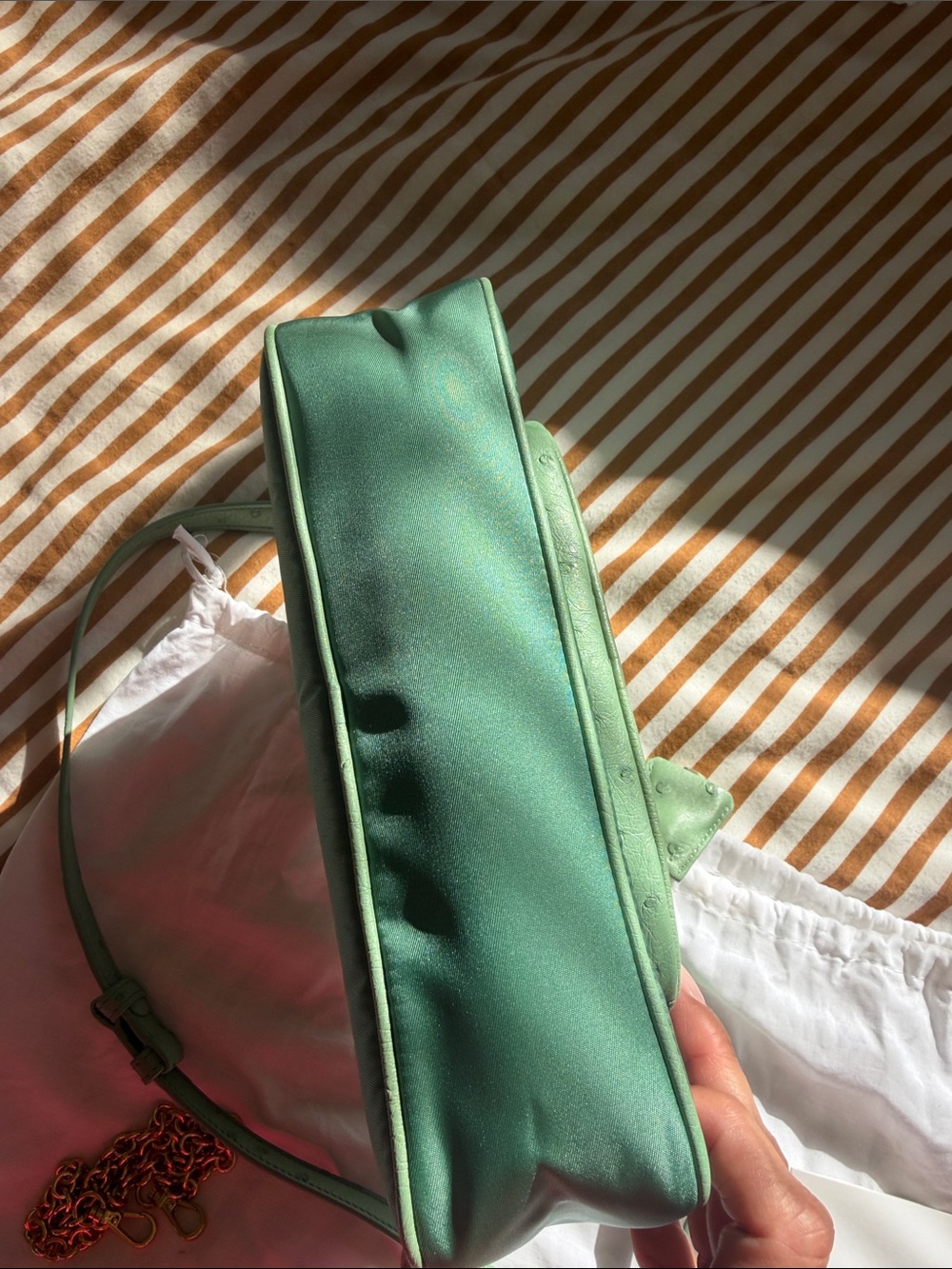 Limited Edition Prada Ostrich and nylon Green Re-Edition bag - Picture 10 of 11